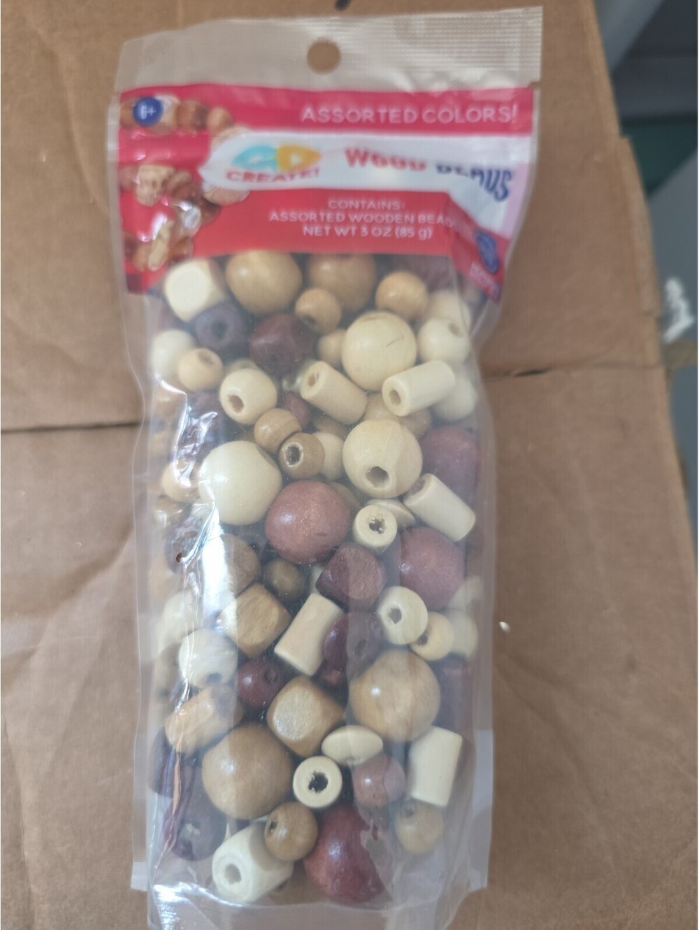 Natural Wood Beads: assorted colors, shapes & sizes - 3 oz